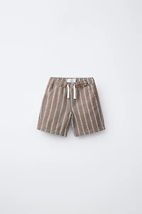 STRIPED COTTON AND LINEN SHORTS