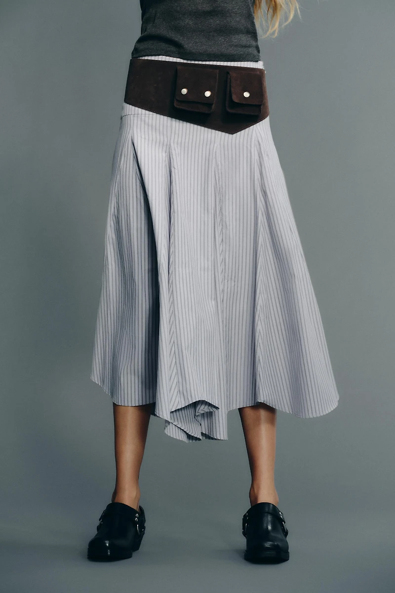 STRIPED MIDI SKIRT