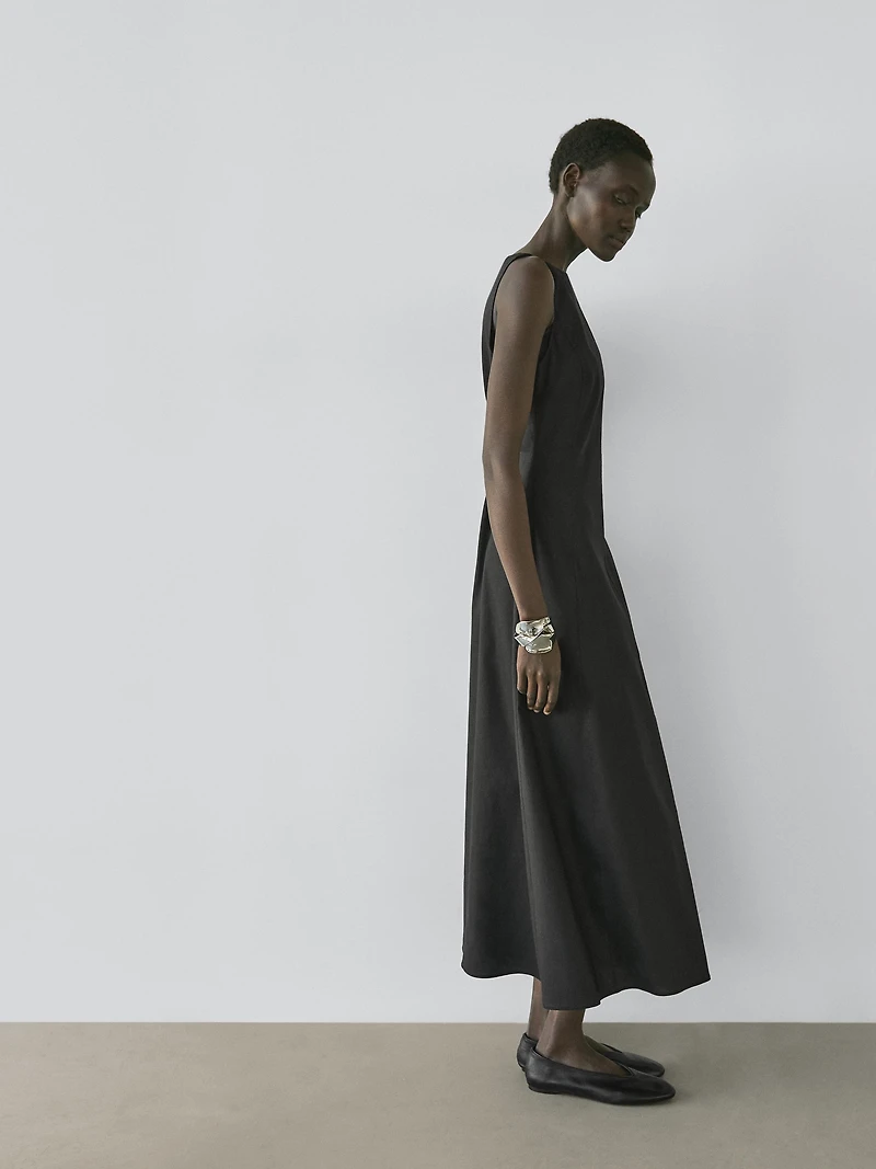 Long flowing linen blend dress