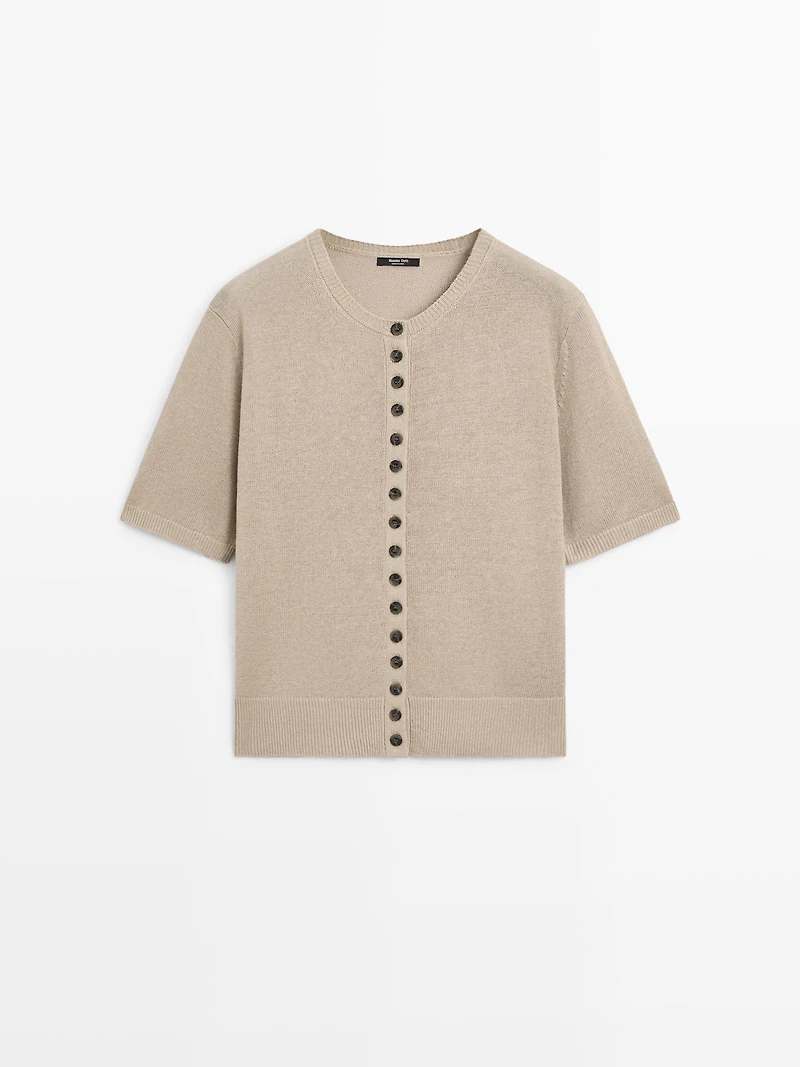 Linen blend short sleeve cardigan