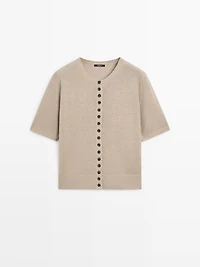 Linen blend short sleeve cardigan