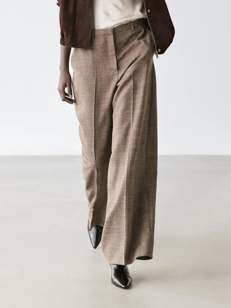 Wide-leg voluminous wool blend trousers