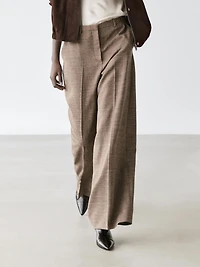 Wide-leg voluminous wool blend trousers