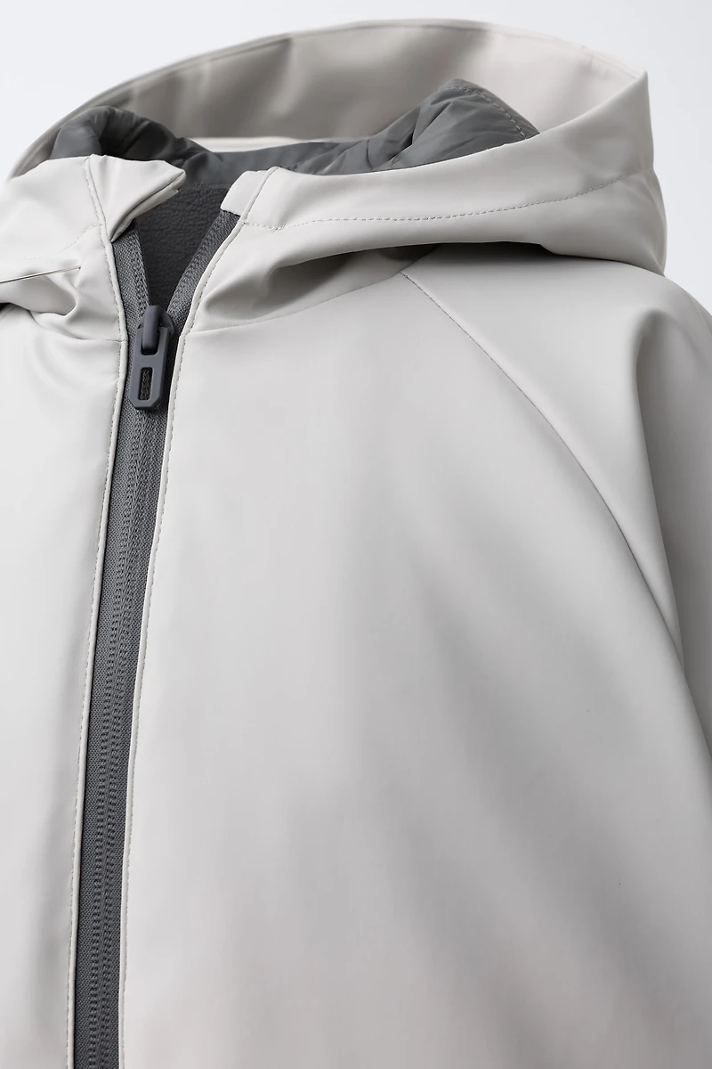 WATER RESISTANT RUBBERIZED FLEECE LINED RAINCOAT
