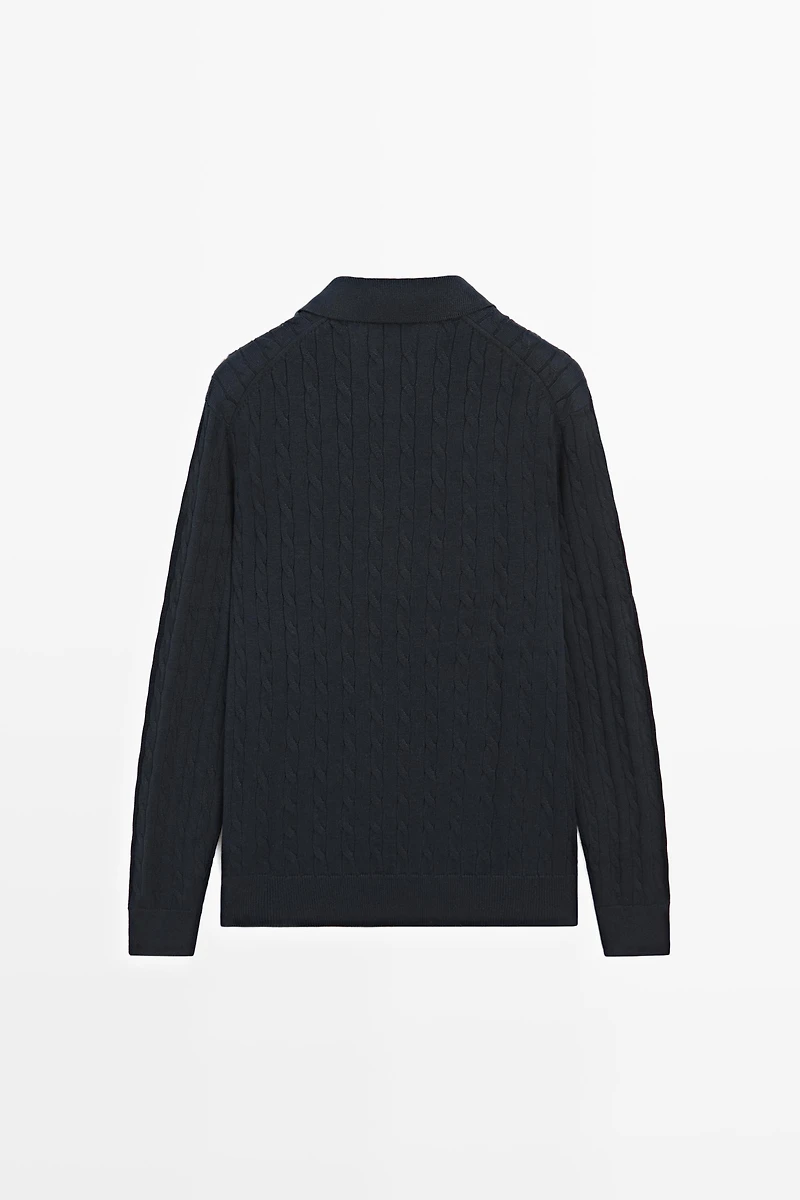 Pull polo en maille tressée 100 % coton