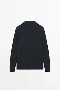 Pull polo en maille tressée 100 % coton