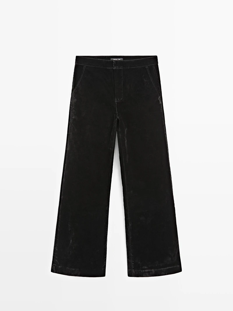 Flare fit high-waist flocked jeans