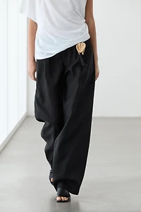 Wide-leg pleated linen trousers