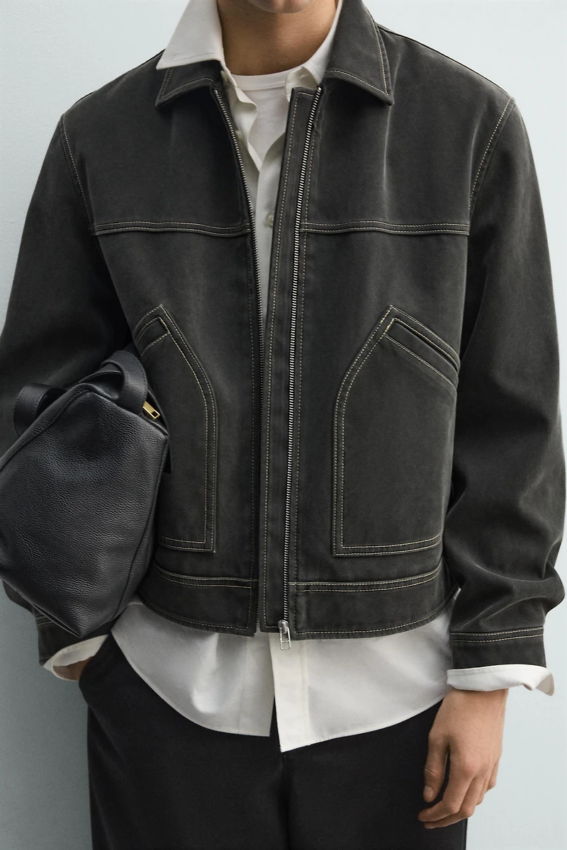WASHED EFFECT TOPSTITCHING JACKET