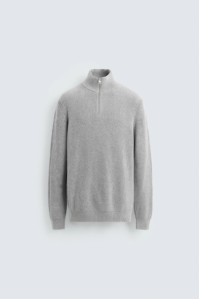 PULL EN MAILLE PERLÉE ZIPPÉ