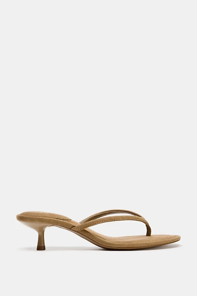 SUEDE-EFFECT HEELED SANDALS