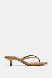 SUEDE-EFFECT HEELED SANDALS