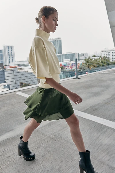 SATIN EFFECT RUFFLED MINI SKIRT