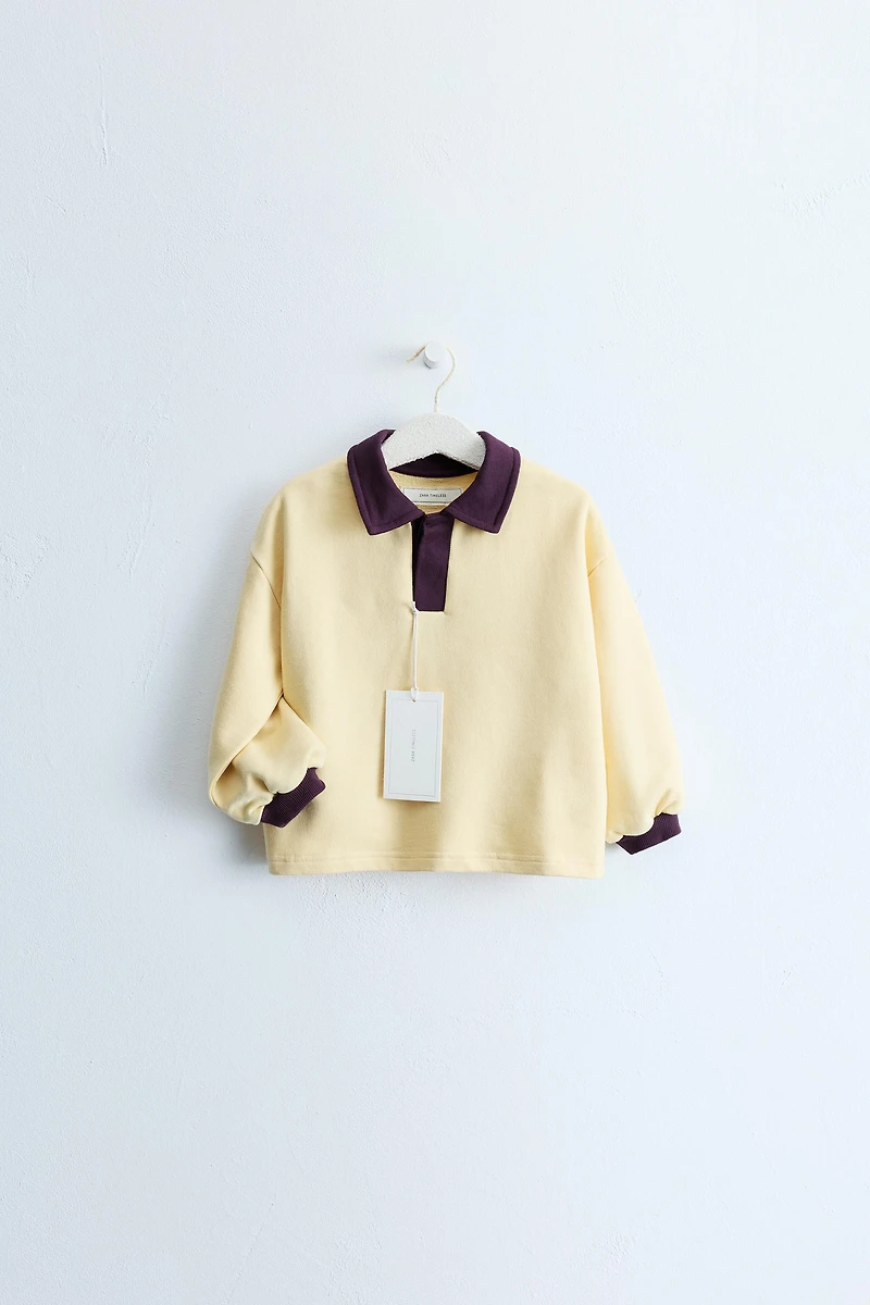 ZARA TIMELESS - CONTRAST POLO COLLAR SWEATSHIRT