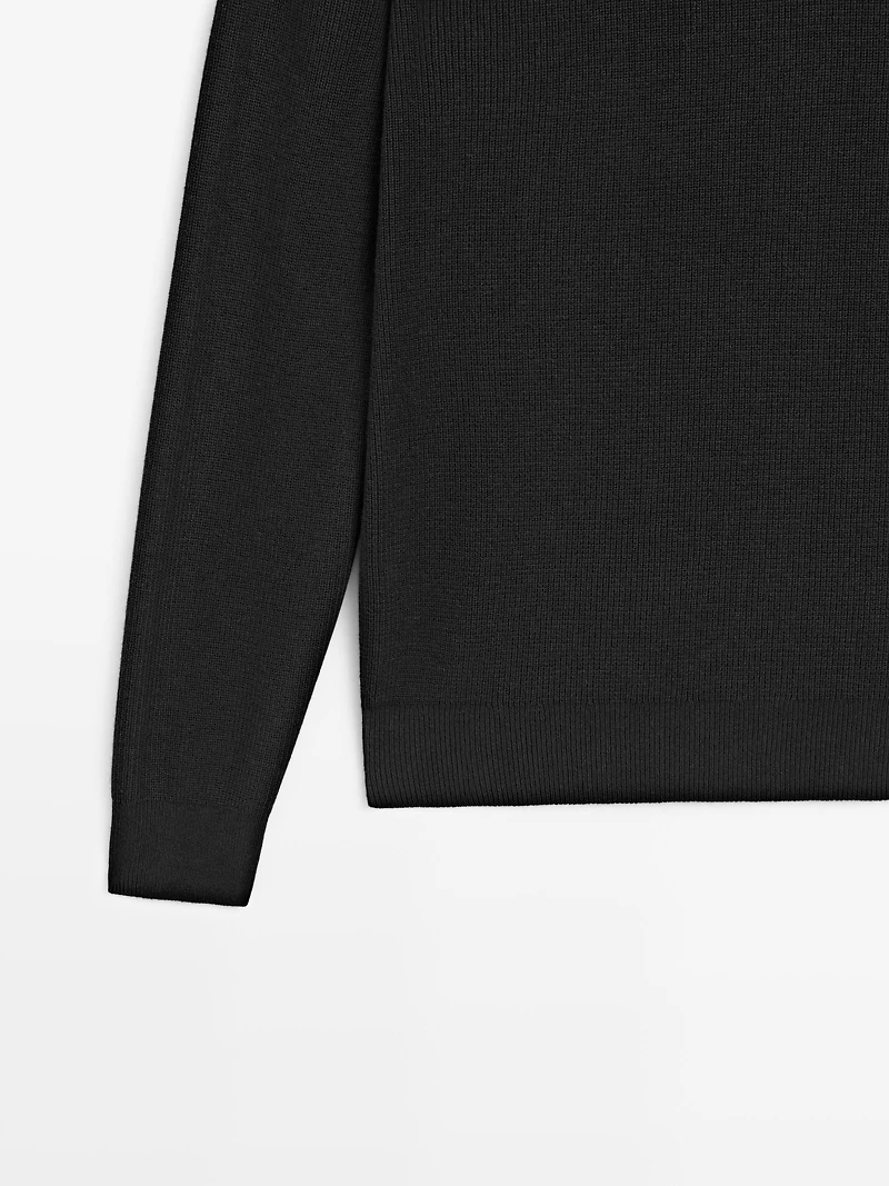 Cotton blend knit sweater with mock turtleneck