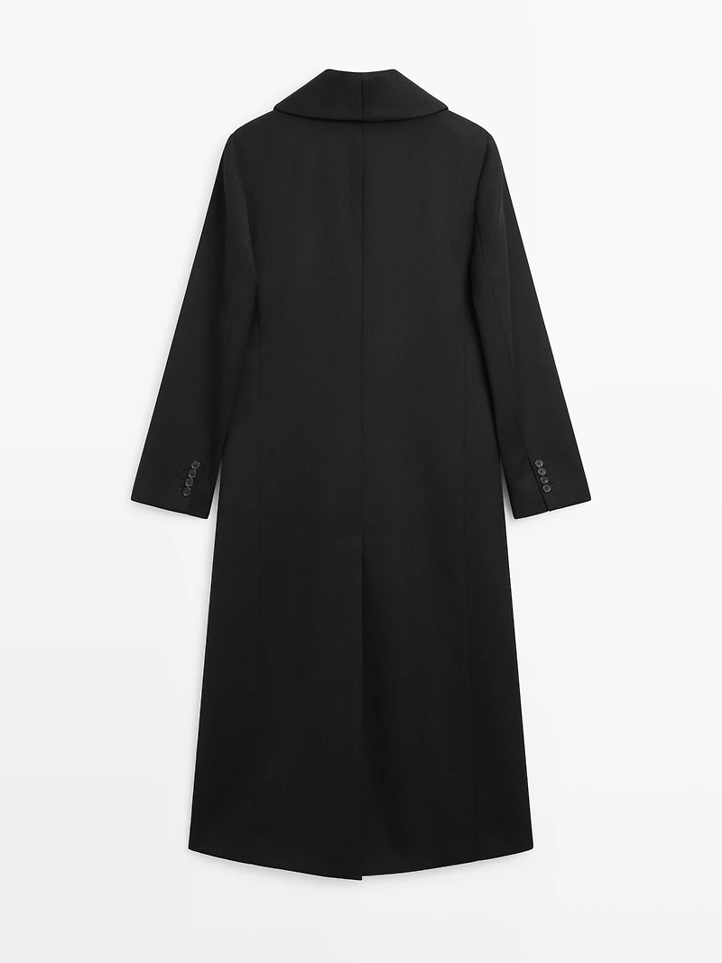 Long double-breasted 100% wool coat