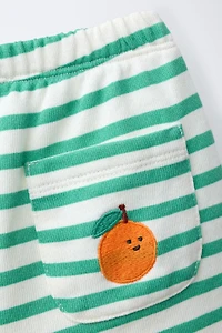 SHORT À RAYURES ET BRODERIE MANDARINE
