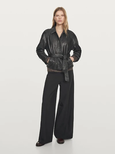 Nappa leather jacket with belt