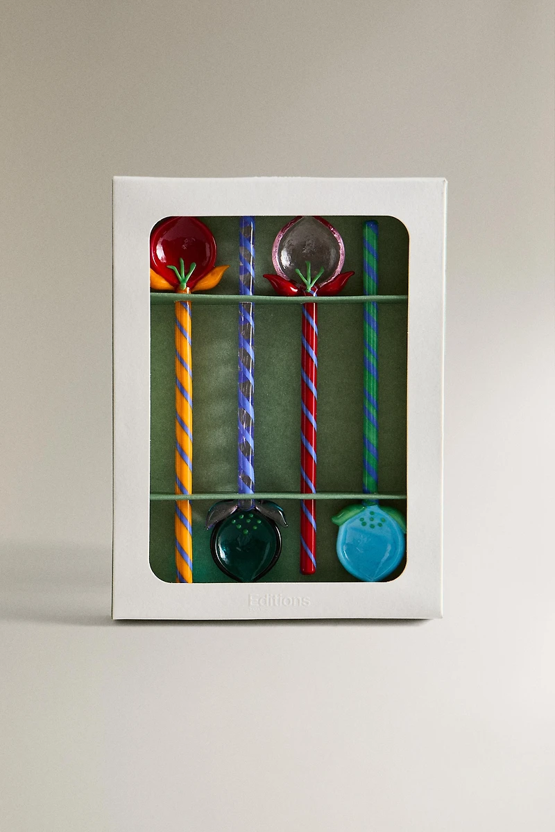 SET OF FLORAL GLASS DESSERT SPOONS (SET OF 4)