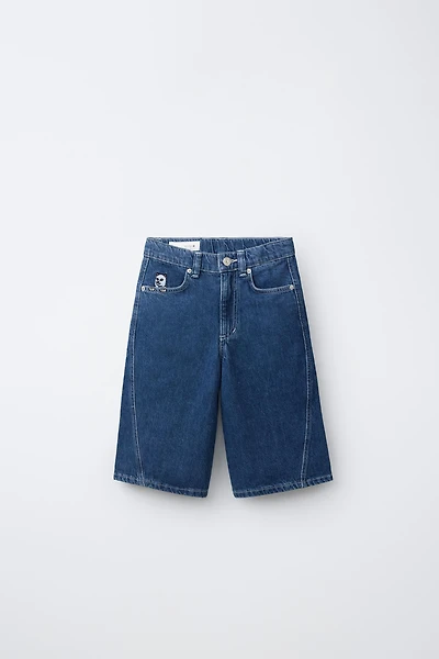 RIPNDIP © X ZARA KIDS EMBROIDERED SKATER DENIM SHORTS