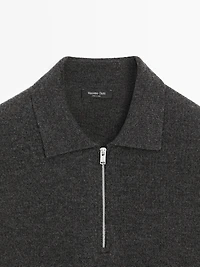 Knit wool blend polo sweater with zip
