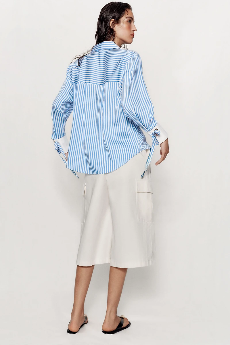 BOW TRIM STRIPED SHIRT