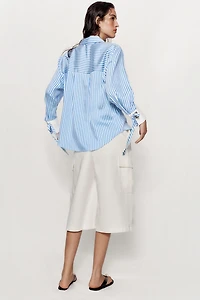 BOW TRIM STRIPED SHIRT