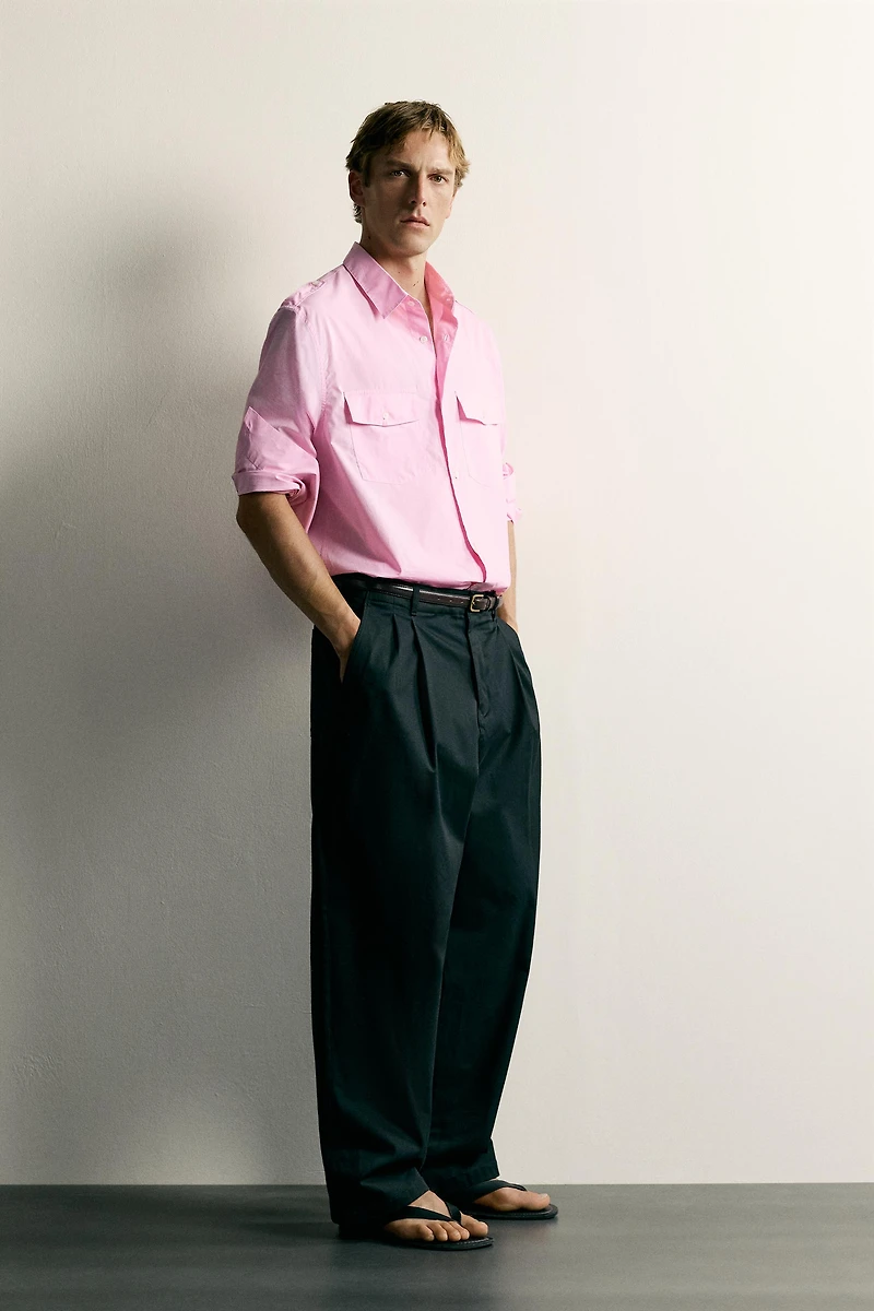 RELAXED FIT TAB DETAIL SHIRT