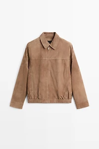Blouson bomber en cuir daim