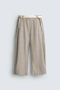 STRIPED WIDE FIT BELTED PANTS