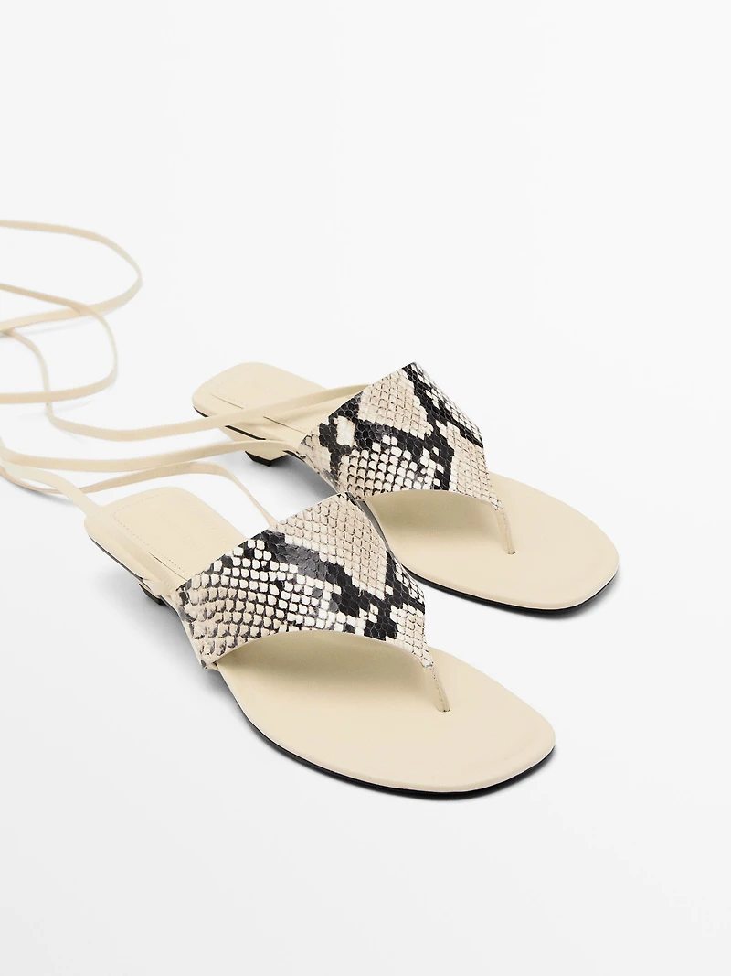 Tied animal print sandals