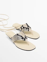 Tied animal print sandals