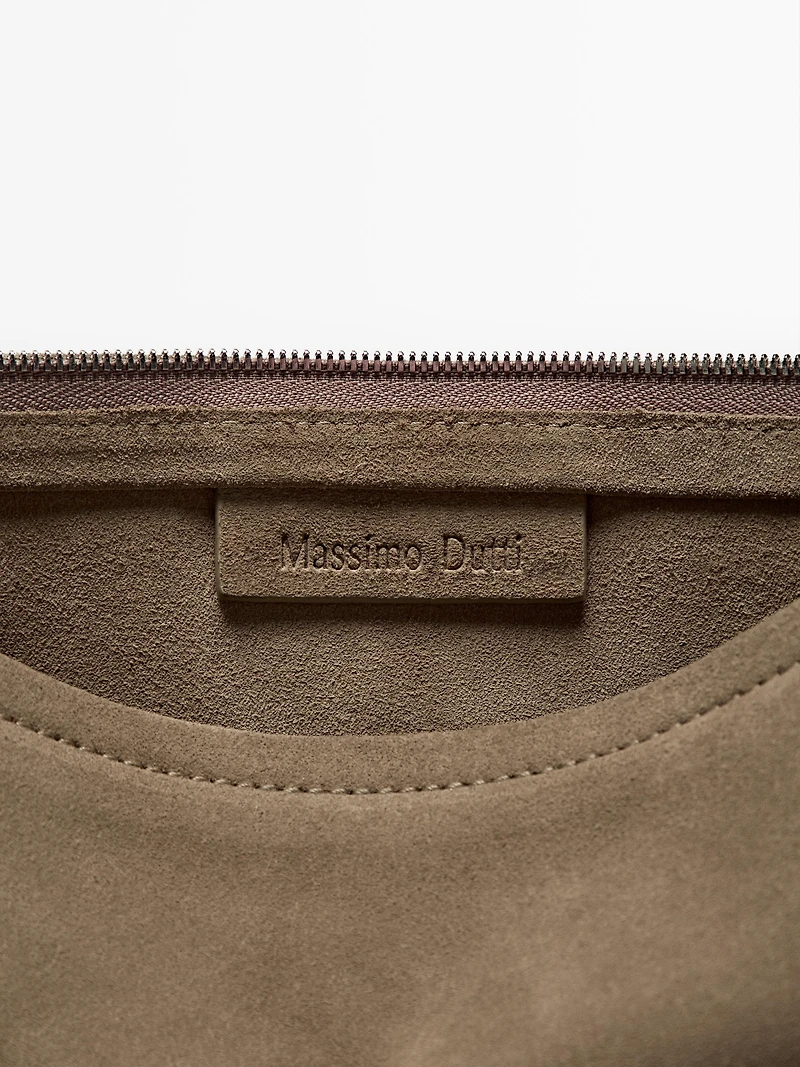 Small split suede leather pouch bag with knot