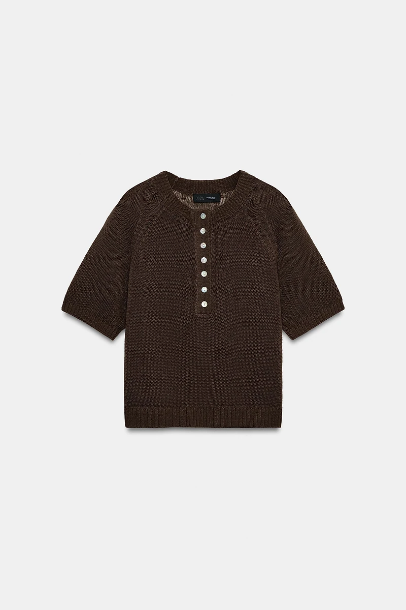 SHORT SLEEVE BUTTON KNIT JUMPER