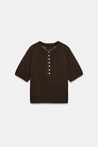 SHORT SLEEVE BUTTON KNIT JUMPER