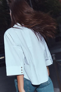 CHEMISE EN POPELINE RAYÉE À MANCHES AMPLES