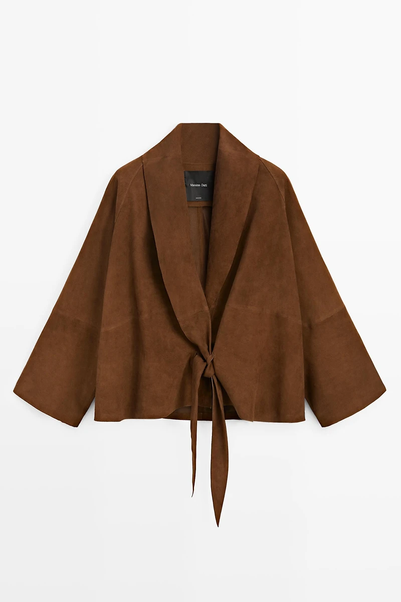 Kimono à nouer en cuir et daim