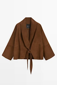 Kimono à nouer en cuir et daim