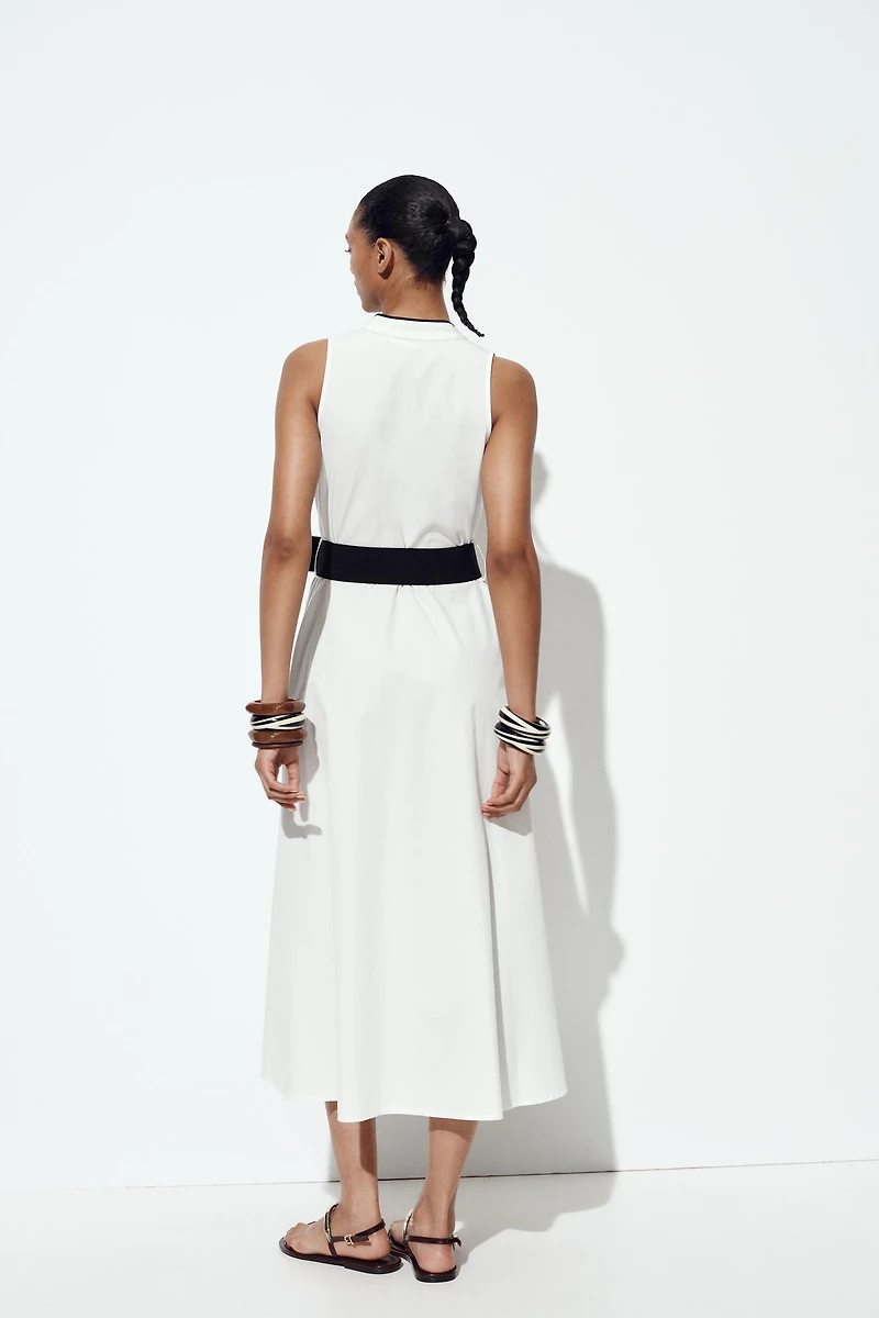 CONTRAST TRIM POPLIN MIDI DRESS