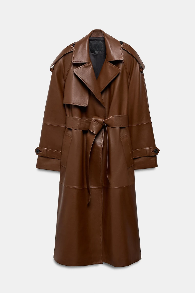 100% LEATHER LONG TRENCH COAT ZW COLLECTION LIMITED EDITION