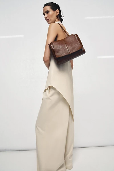 MINI LEATHER SHOPPER WITH DOUBLE POCKET