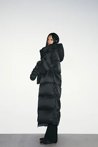 LONG FEATHER DOWN JACKET HOODIE GLOVES WATER REPELLENT