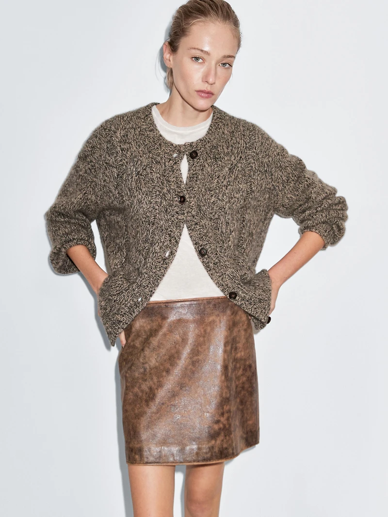 Nappa leather mini skirt