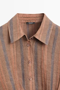100% linen striped crossover shirt