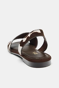 HAIR-ON LEATHER FLAT SANDALS