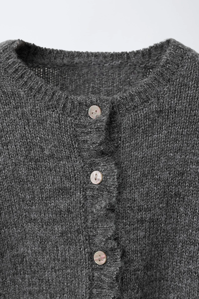 RUFFLED WOOL KNIT CARDIGAN