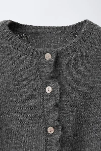 RUFFLED WOOL KNIT CARDIGAN