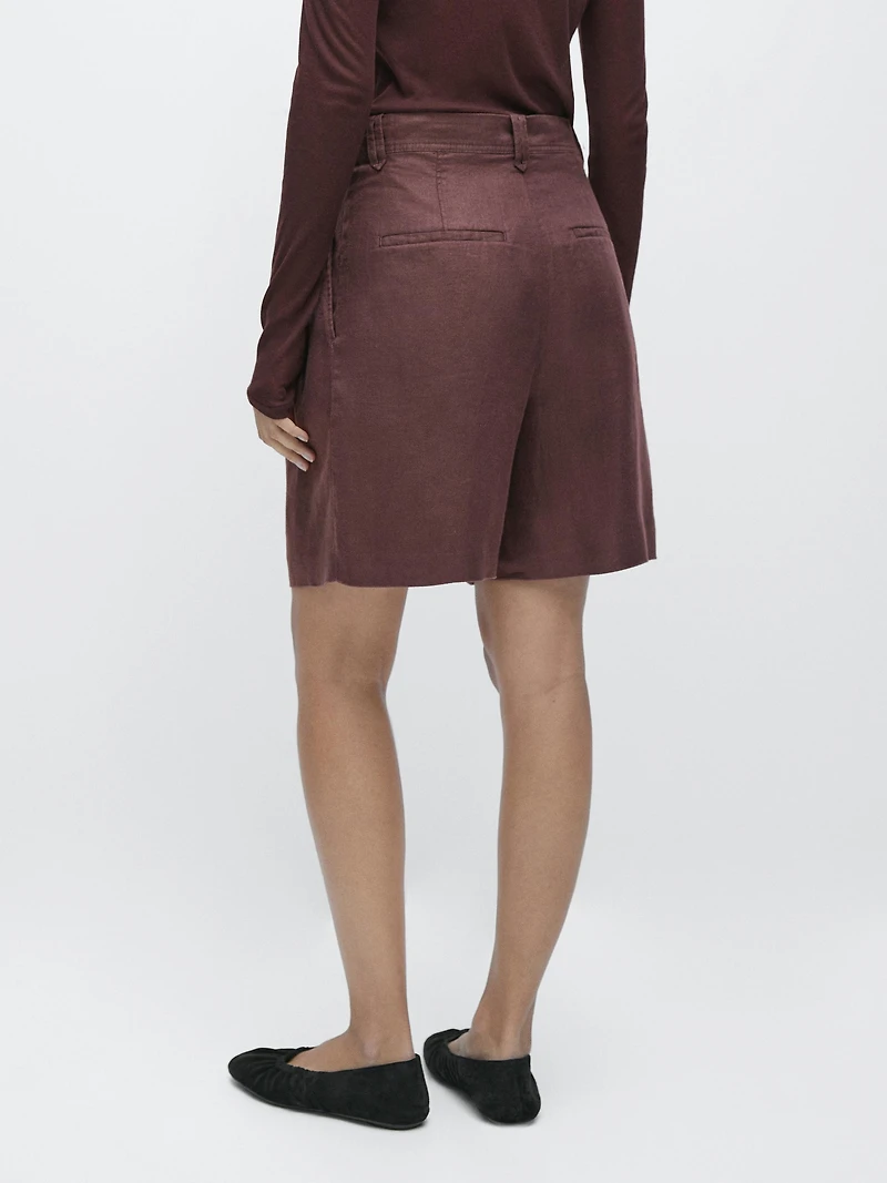 100% linen short pleated Bermuda shorts