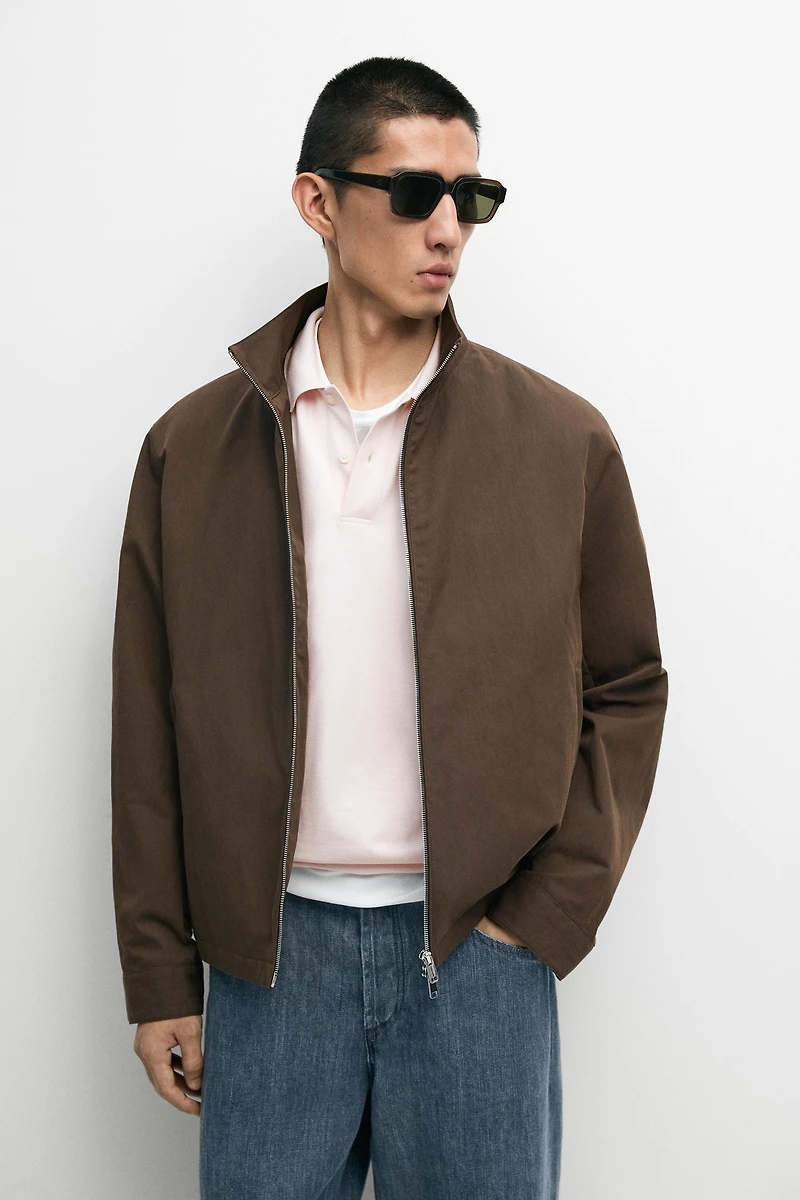 Cotton blend high-neck jacket