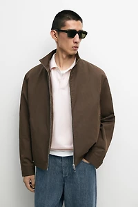 Cotton blend high-neck jacket